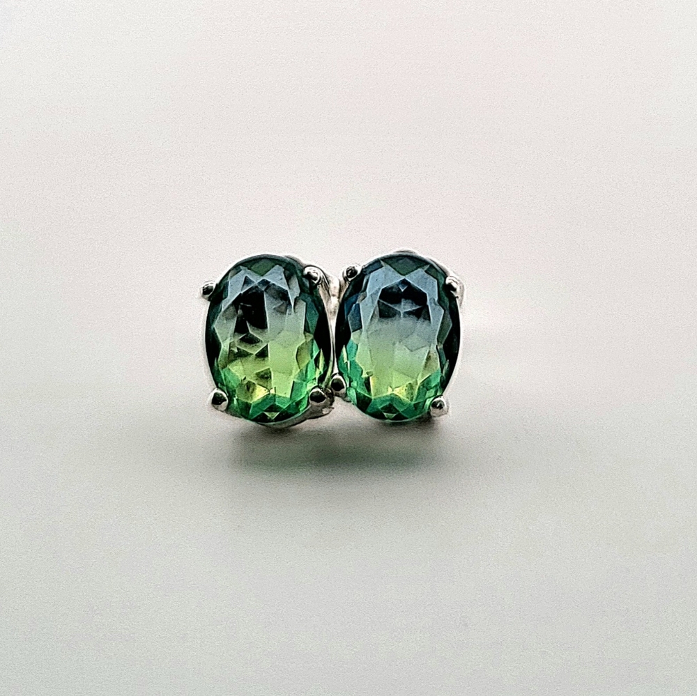 2ct Oval Blue & Green Tourmaline Sterling Silver Earrings 2OBGTSSELG